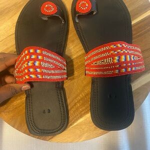 Vibrant Beaded Sandals with Red Accents